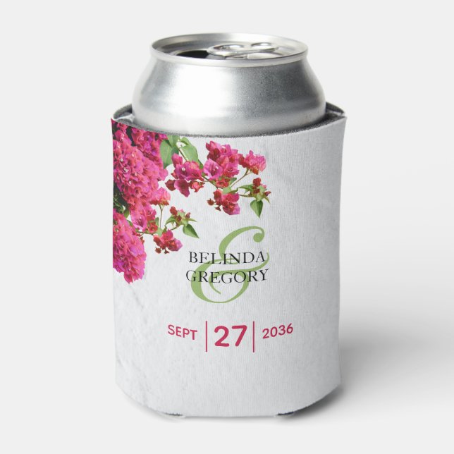 Bougainvillea Mediterranean Greek Island Wedding  Can Cooler (Can Front)