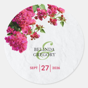 Bougainvillea Mediterranean Greek Island Wedding  Classic Round Sticker
