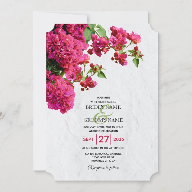 Bougainvillea Mediterranean Greek Island Wedding  Invitation (Front)
