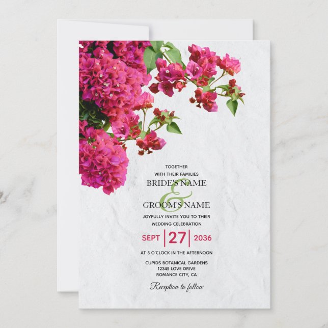 Bougainvillea Mediterranean Greek Island Wedding Invitation (Front)