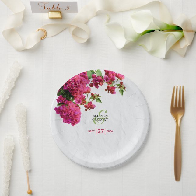 Bougainvillea Mediterranean Greek Island Wedding Paper Plate (Wedding)