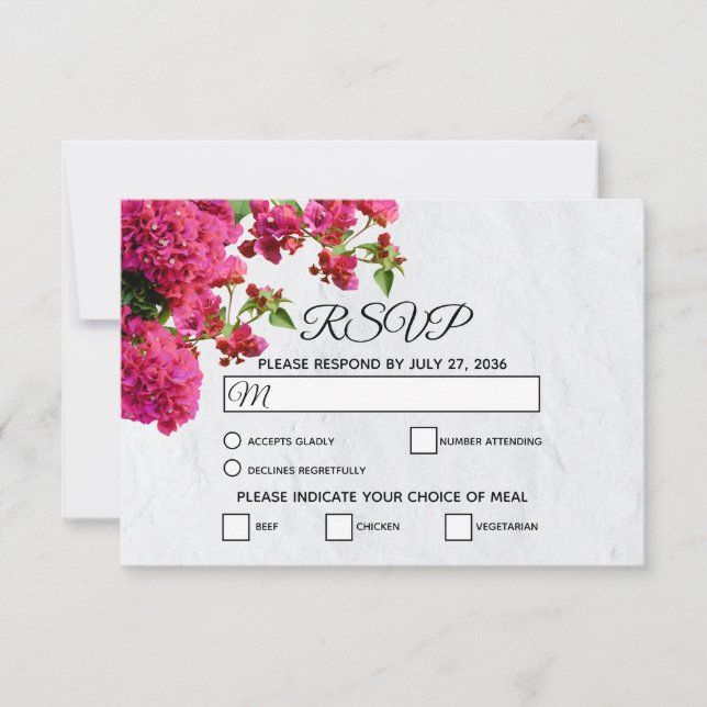Bougainvillea Mediterranean Greek Island Wedding  RSVP Card (Front)