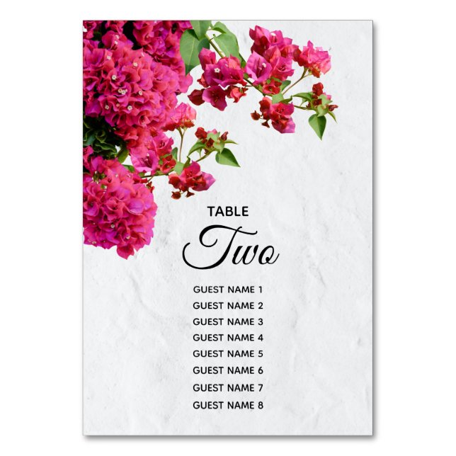 Bougainvillea Mediterranean Greek Island Wedding Table Number (Front)
