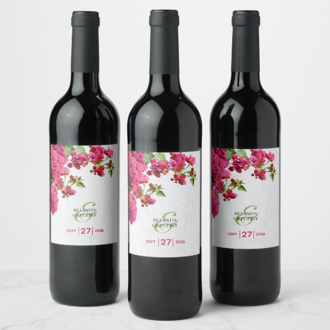Bougainvillea Mediterranean Greek Island Wedding   Wine Label (Bottles)