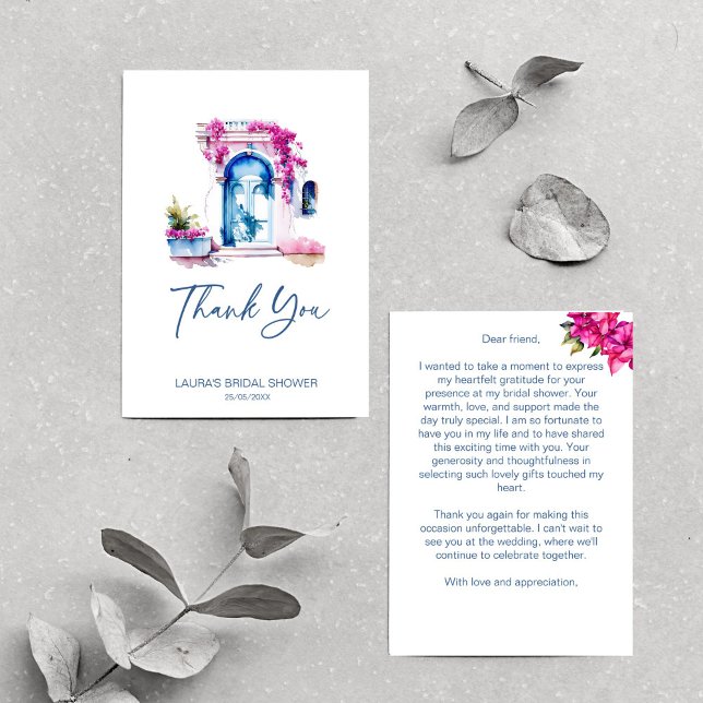 Bougainvillea Mediterranean themed bridal shower Thank You Card (Bougainvillea Mediterranean themed bridal shower Thank You Card bridal shower thank you)