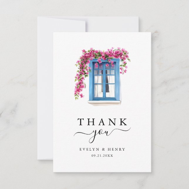 Bougainvillea Minimalist Destination Wedding Thank You Card (Front)