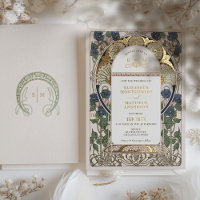 Bougainvillea Navy Blue Gold Wedding Art Nouveau
