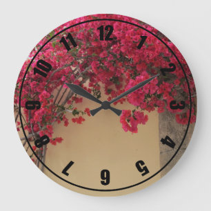 Bougainvillea on an Ancient Wall Large Clock