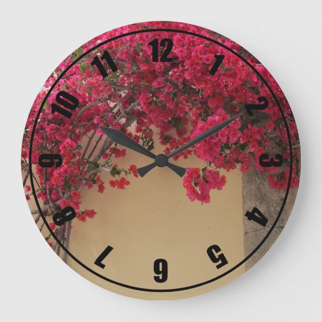 Bougainvillea on an Ancient Wall Large Clock (Front)