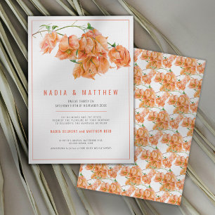 Bougainvillea orange apricot watercolor wedding invitation