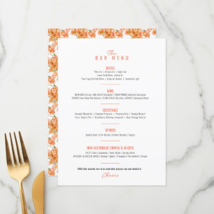 Bougainvillea orange watercolor wedding bar menu
