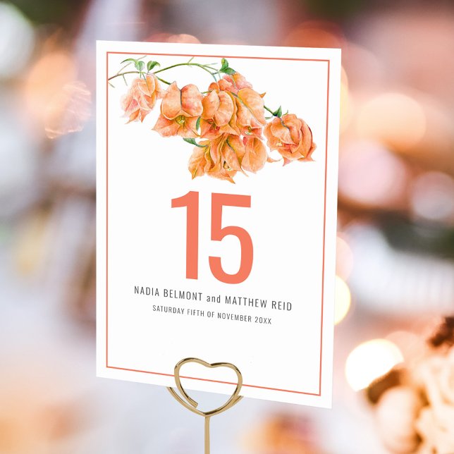 Bougainvillea paper flower coral orange wedding table number (Creator Uploaded)