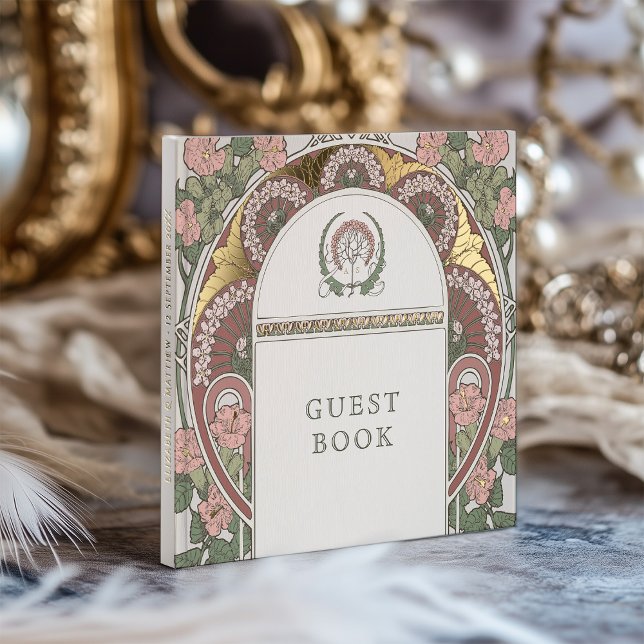 Bougainvillea Pink Green Gold Wedding Guest Book (Creator Uploaded)
