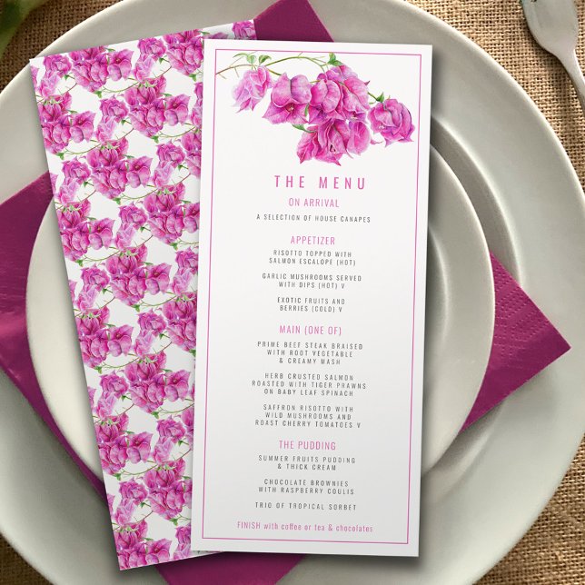 Bougainvillea pink purple watercolor wedding menu (Creator Uploaded)