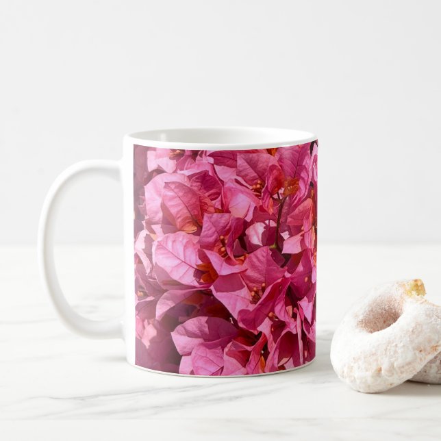 Bougainvillea Pink Tropical Vining Shrub Photo Coffee Mug (With Donut)