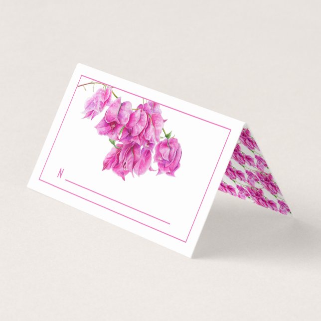 Bougainvillea pink wedding guest place tent cards (Back)