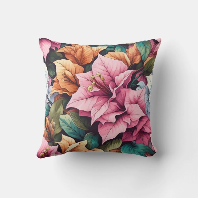 bougainvillea purple and green leaf cushion (Back)