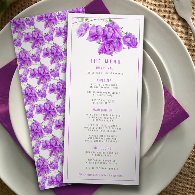 Bougainvillea purple watercolor tropical wedding menu (Creator Uploaded)