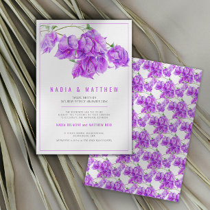 Bougainvillea purple watercolor wedding invitation