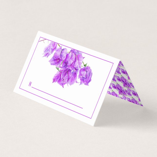 Bougainvillea purple wedding guest place cards (Front)