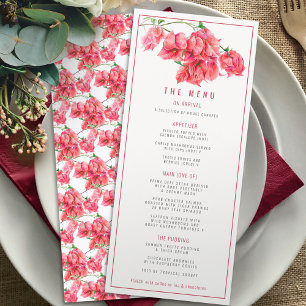 Bougainvillea red pink watercolor wedding menu