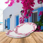 Bougainvillea Santorini Greek/ Spanish themed Paper Plate<br><div class="desc">Mediterranean Greek musical blue tiled-inspired Dancing Queen bridal shower paper plates.</div>