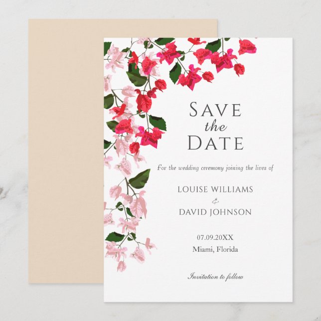 Bougainvillea Save the Date invitation card (Front/Back)