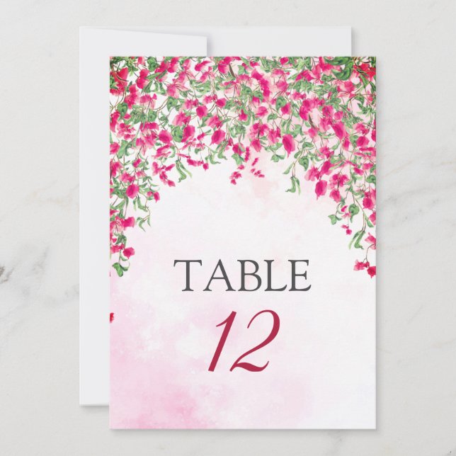 Bougainvillea Tropical Forest Wedding Table Number (Front)