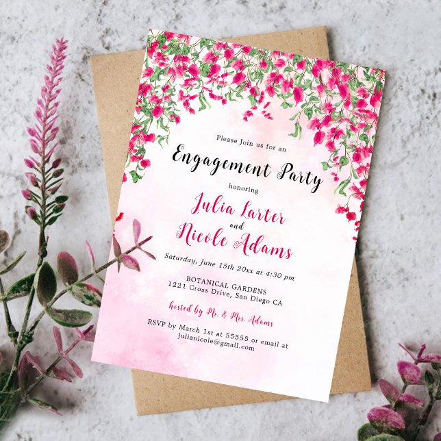 Bougainvillea Tropical Rainforest Engagement Party Invitation (Creator Uploaded)