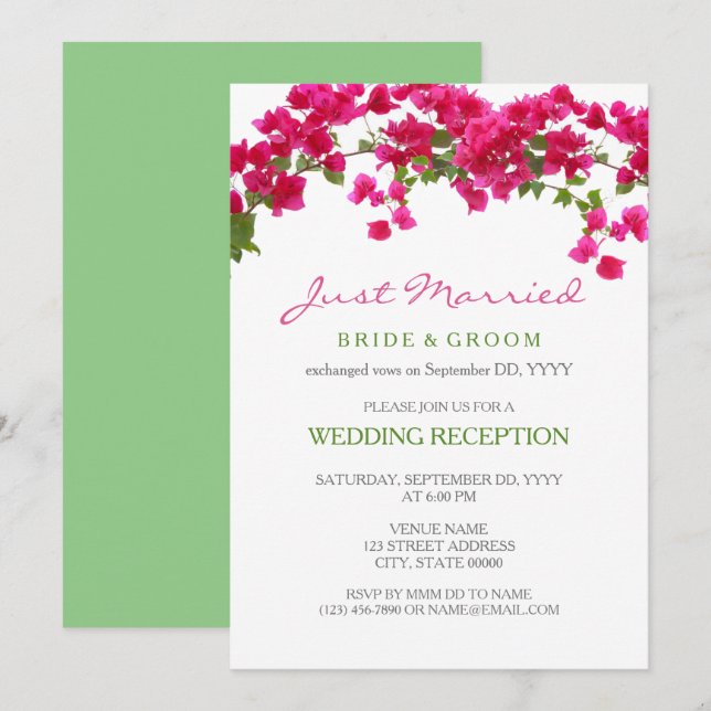 Bougainvillea tropical reception eloped invitation (Front/Back)