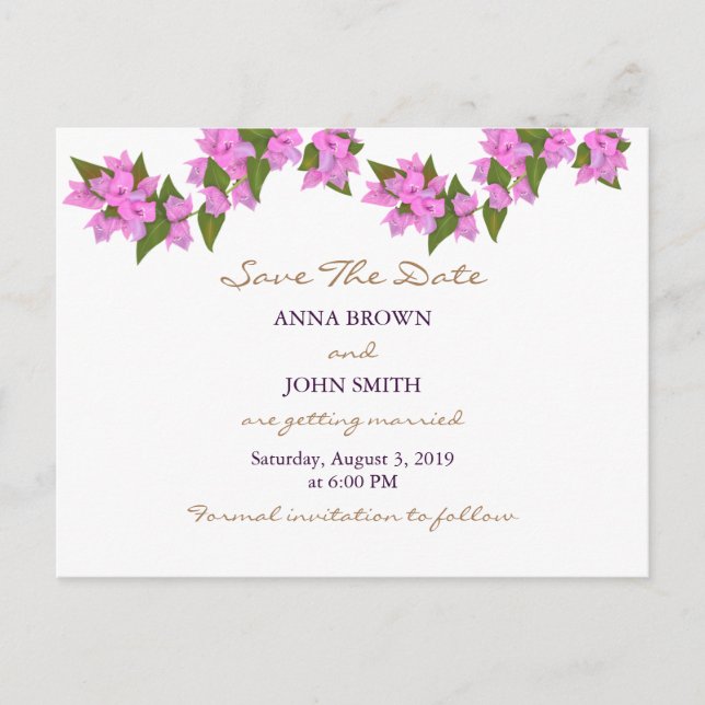 Bougainvillea Tropical Save The Date Announcement Postcard (Front)