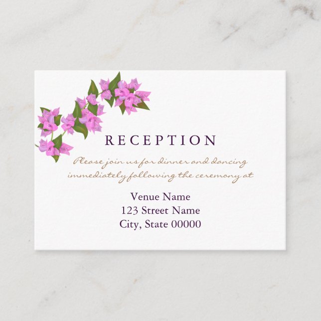 Bougainvillea Tropical Wedding Reception Card (Front)