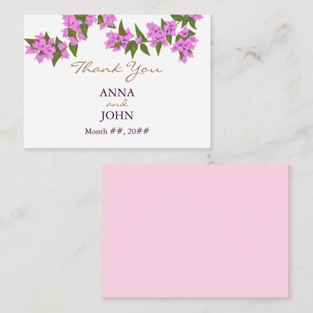 Bougainvillea Tropical Wedding Thank You Card v2 (Front/Back)