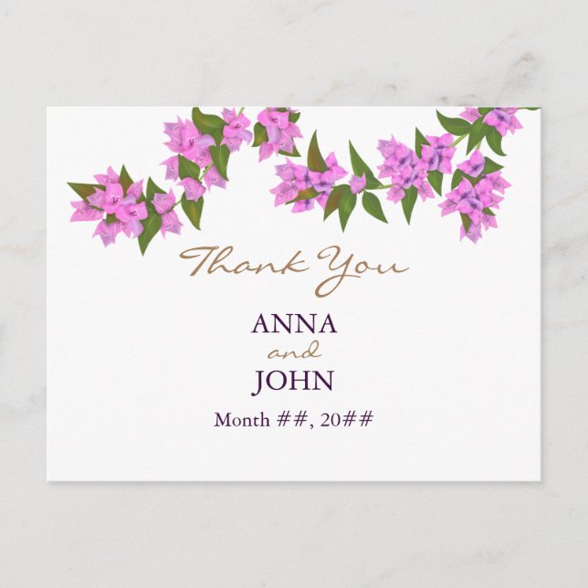 Bougainvillea Tropical Wedding Thank You Postcard (Front)