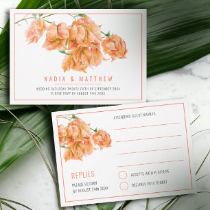 Bougainvillea watercolor coral orange wedding  RSVP card