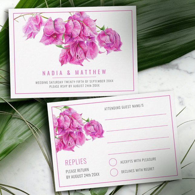 Bougainvillea watercolor pink white wedding  RSVP card (Creator Uploaded)