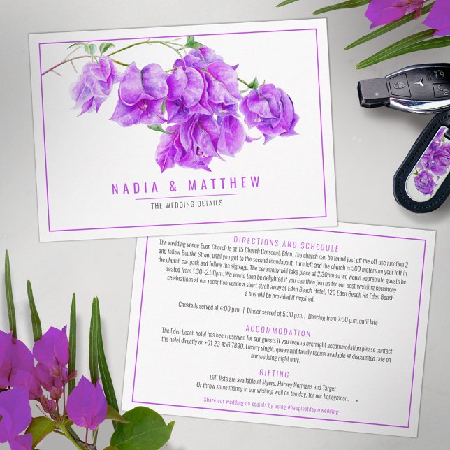 Bougainvillea watercolor purple wedding details enclosure card (Creator Uploaded)