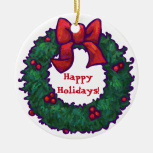 Boughs of Holly Happy Holidays Ceramic Tree Decoration