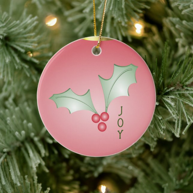 Boughs of Holly Light Green Pink Christmas Ceramic Tree Decoration (Tree)