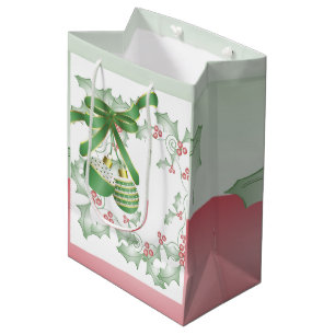 Boughs of Holly Light Green Pink Medium Gift Bag