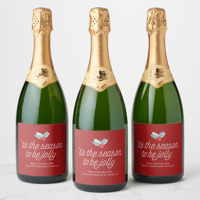Boughs of Holly Personalised Sparkling Wine Label (Bottles)
