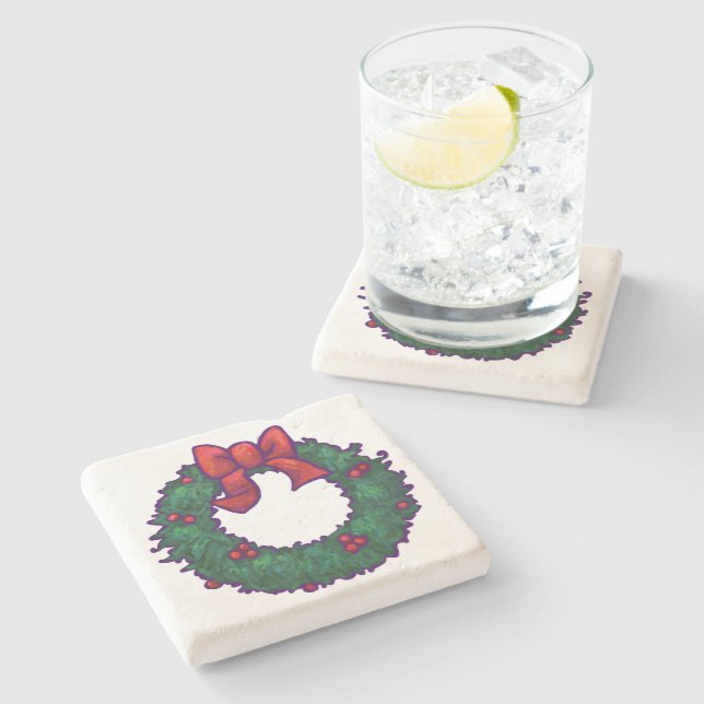 Boughs of Holly Stone Coaster (Side)