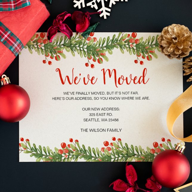 Boughs of Holly We've Moved Holiday Announcement Postcard (Creator Uploaded)