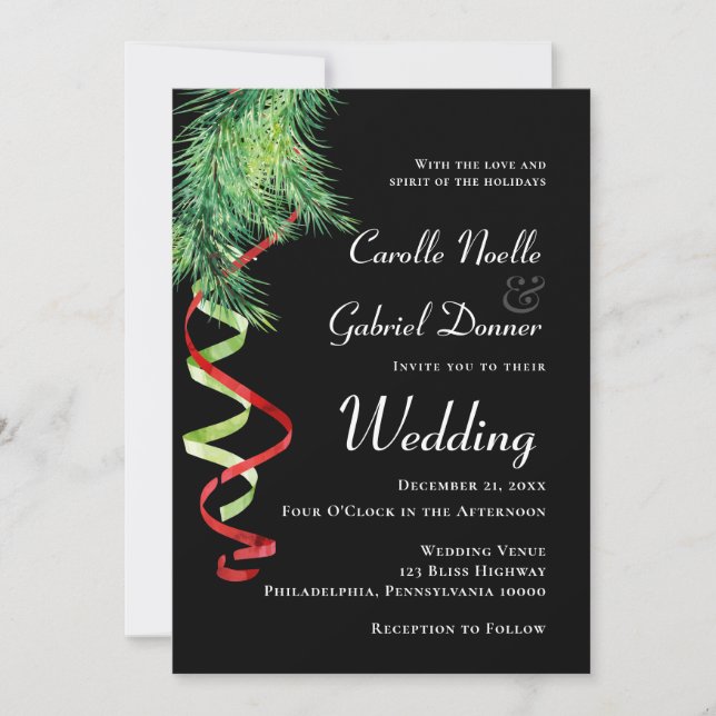 Boughs & Streamers Christmas Wedding Announcement (Front)