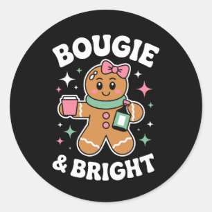 Bougie And Bright Christmas Gingerbread Girl Bow Classic Round Sticker