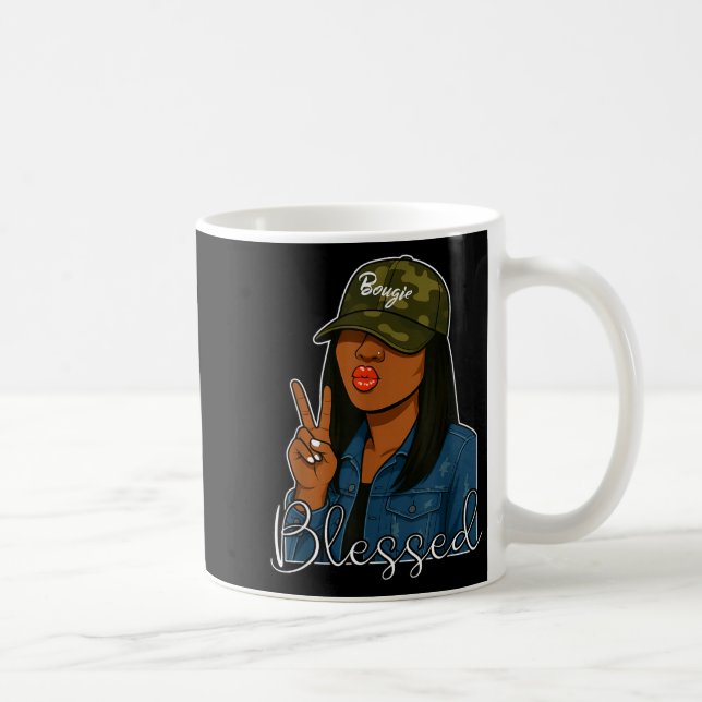 Bougie Blessed Camo Hat Christian Black Woman  Coffee Mug (Right)