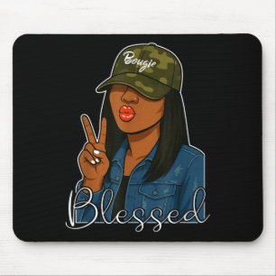 Bougie Blessed Camo Hat Christian Black Woman Mouse Mat