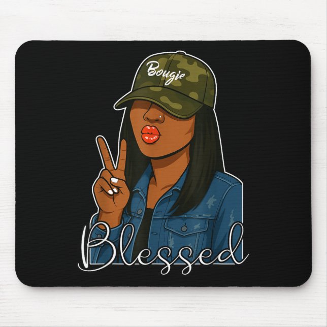 Bougie Blessed Camo Hat Christian Black Woman  Mouse Mat (Front)
