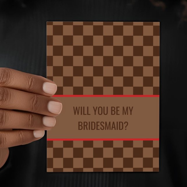 Bougie Brown Checkered Will you be my Bridesmaid Card (Creator Uploaded)