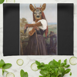 Bouguereau Deer Shepherdess Tea Towel